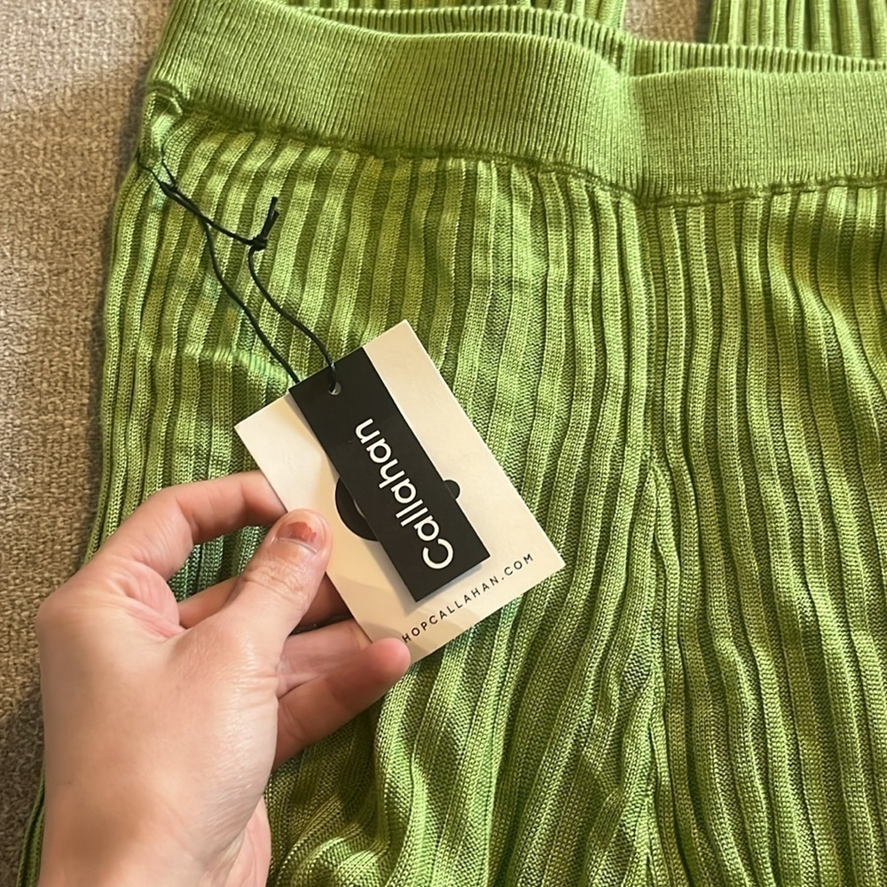 Revolve Callahan Elodie Knitwear Flare Pant Ribbed Basil Green Small - Picture 3 of 5
